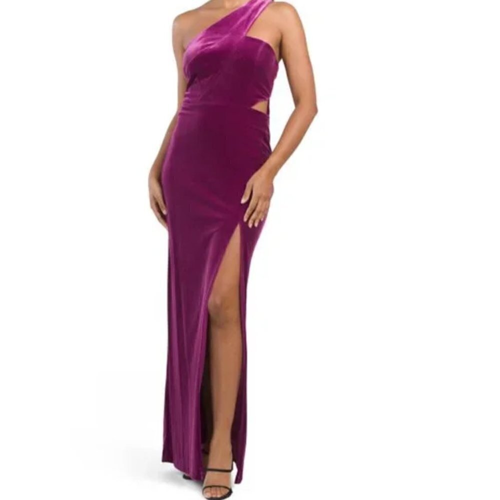 Aidan by AIDAN MATTOX One Shoulder Cut Out Velvet Gown Purple Dress Size 6